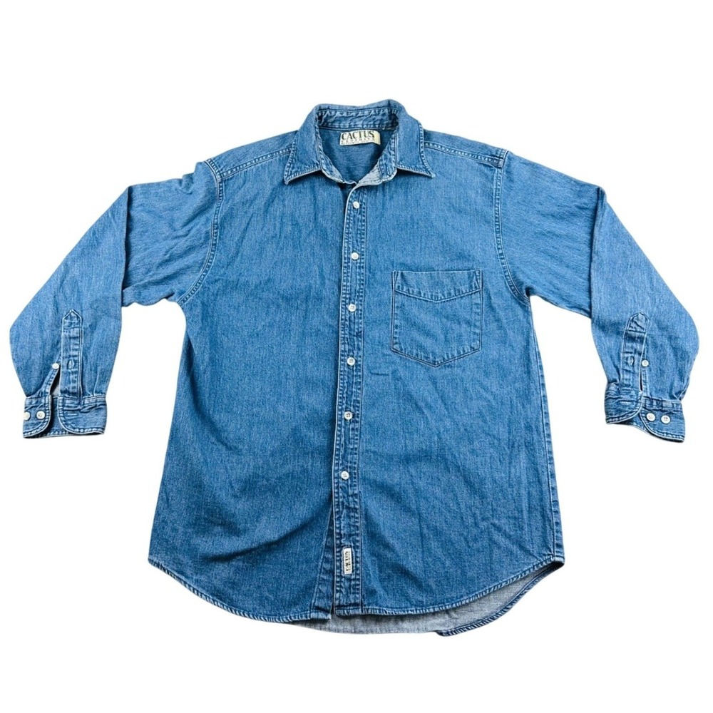Vintage Cactus Clothing Shirt Men XL Blue Denim Western Button Front Long Sleeve